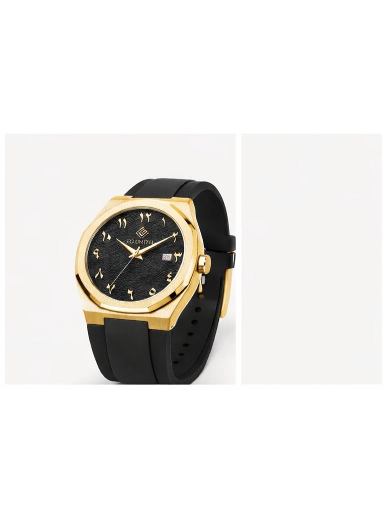 FG UNITED Mens Thin Design Gold Tone stainless steel case silicone strap watch 41mm - FG7002 - Image 2